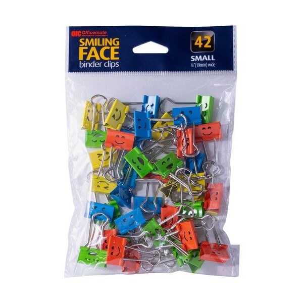 Officemate Binder Clips, Smiling Faces, 4 AST, 42PK OIC31090 - main